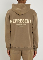Represent Owners' Club Logo Hooded Cotton Sweatshirt Taupe