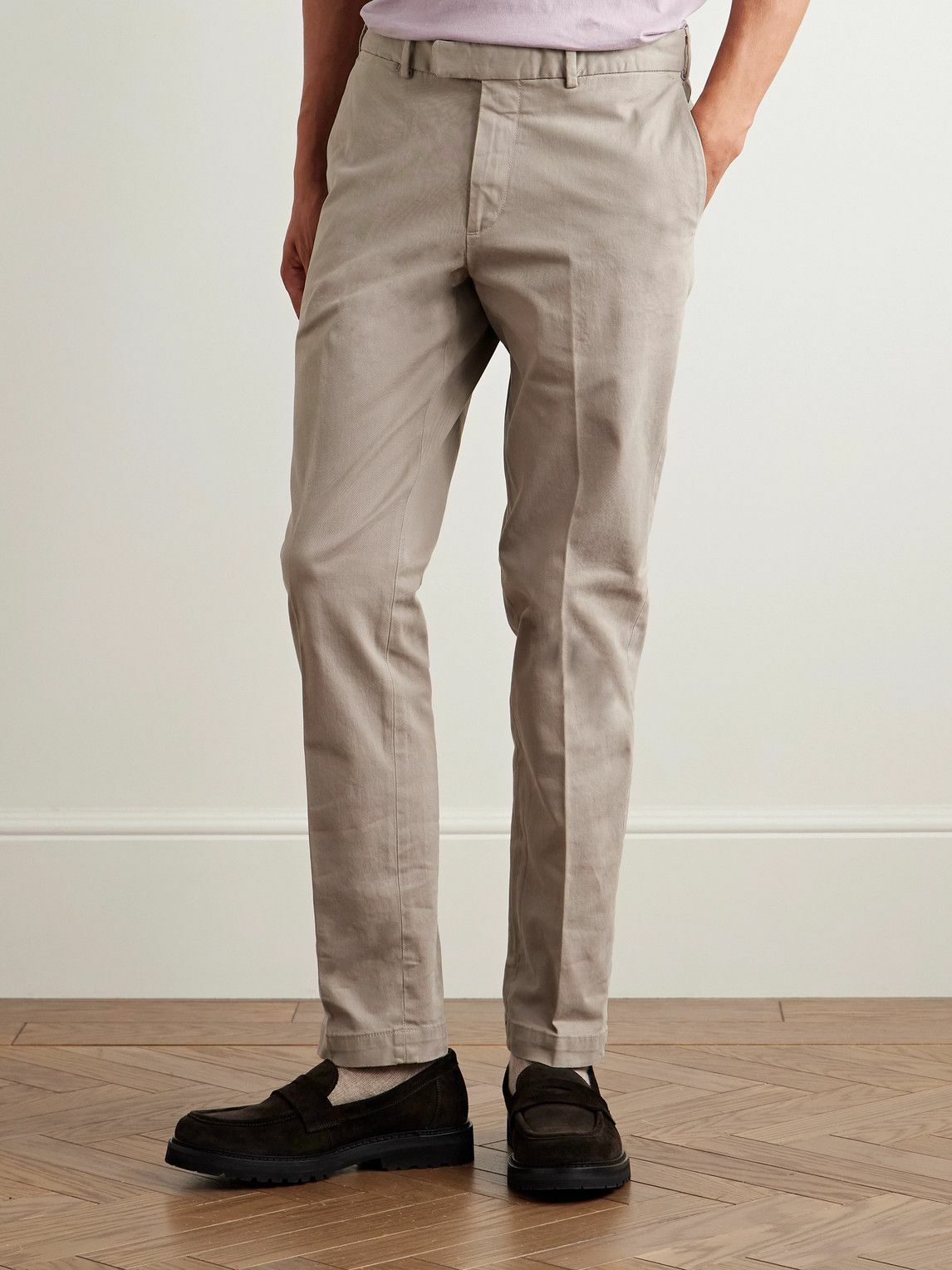 Thom Sweeney - Straight-Leg Cotton-Blend Twill Trousers - Neutrals