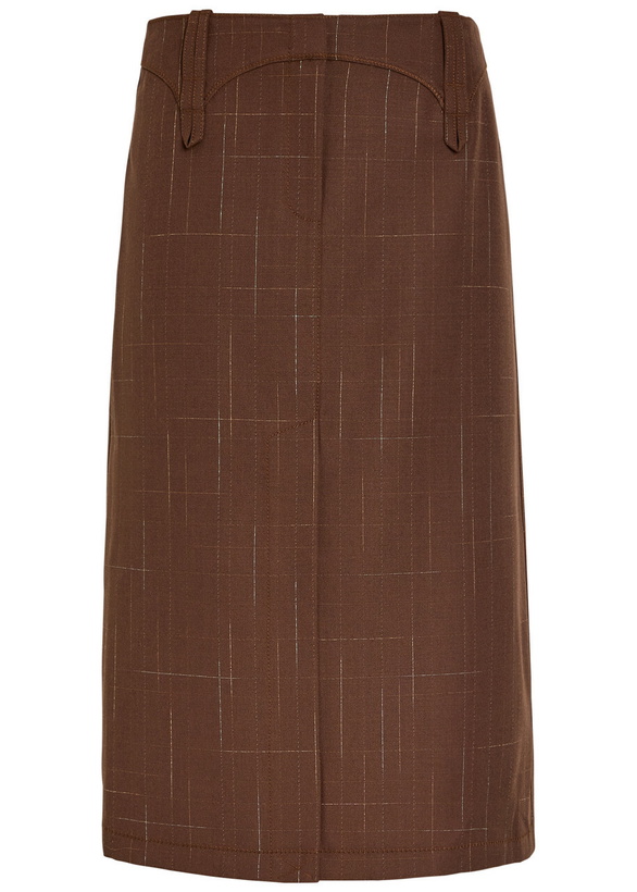 Photo: Tory Burch Subtle-check Wool-blend Midi Skirt Brown