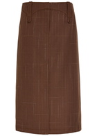 Tory Burch Subtle-check Wool-blend Midi Skirt Brown