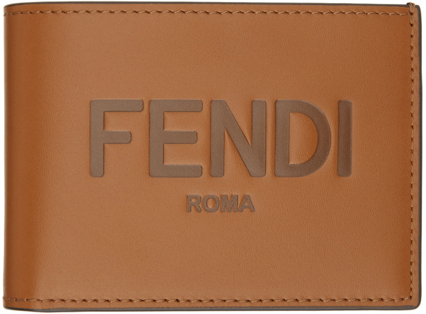 Fendi Roma Black Calfskin Leather Embossed Logo Card Case Wallet