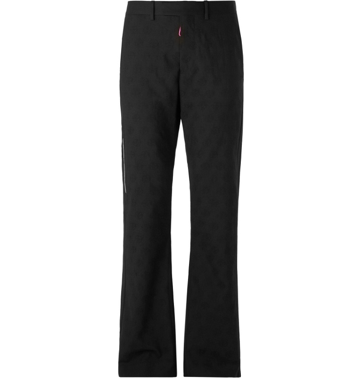 Photo: Off-White - Black Slim-Fit Flared Shell-Trimmed Wool-Jacquard Suit Trousers - Black