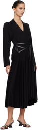 AARON ESH Black Jersey & Leather Wrap Midi Dress