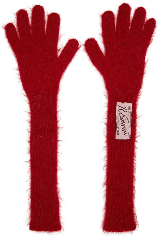 Photo: Raf Simons Red Mohair Long Logo Gloves