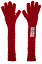 Raf Simons Red Mohair Long Logo Gloves