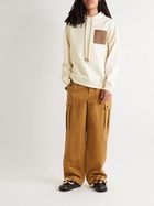 LOEWE - Leather-Trimmed Cotton-Jersey Hoodie - Neutrals