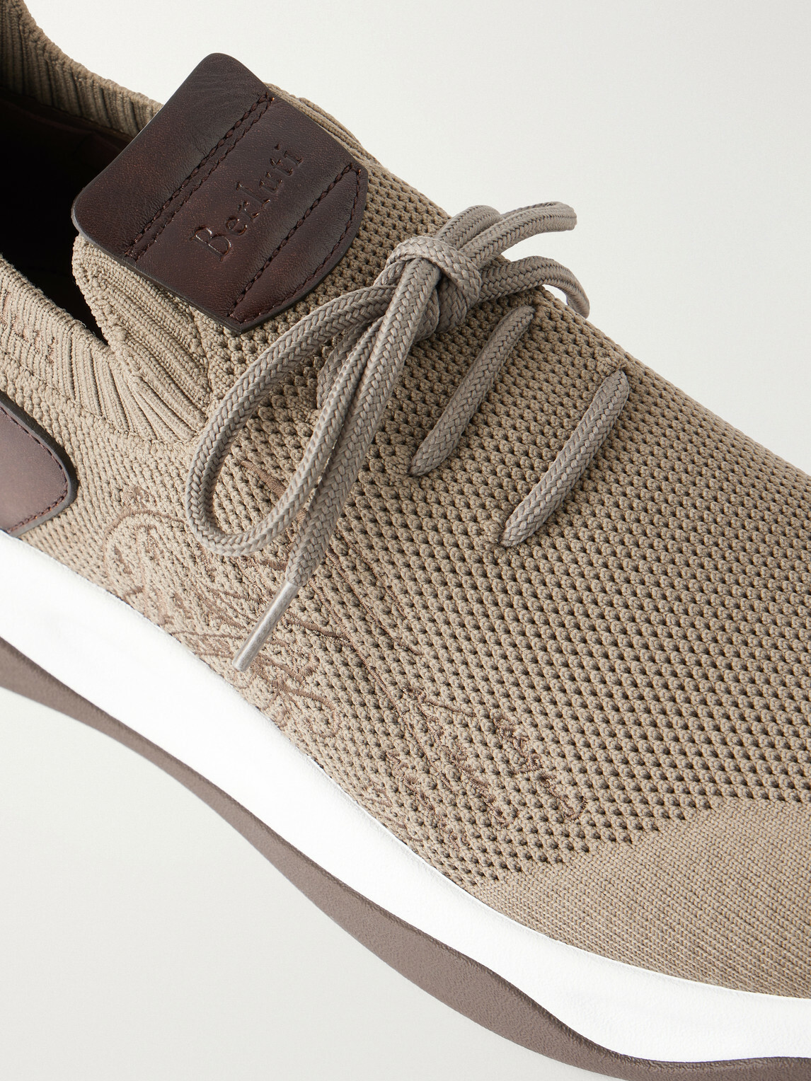 Berluti - Shadow Leather-Trimmed Stretch-Knit Sneakers - Neutrals