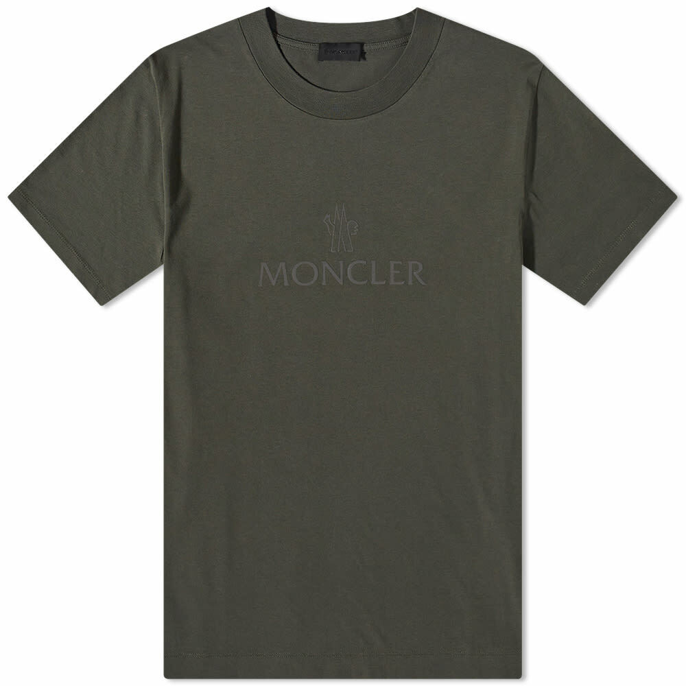 Moncler Men's Matt Black Logo T-Shirt in Dark Green Moncler