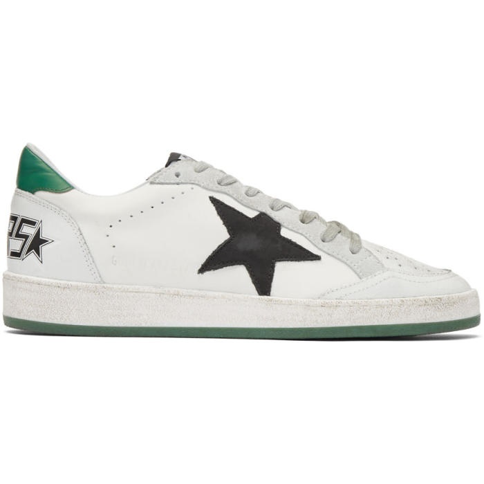 Photo: Golden Goose White and Green Crack Ball Star Sneakers 