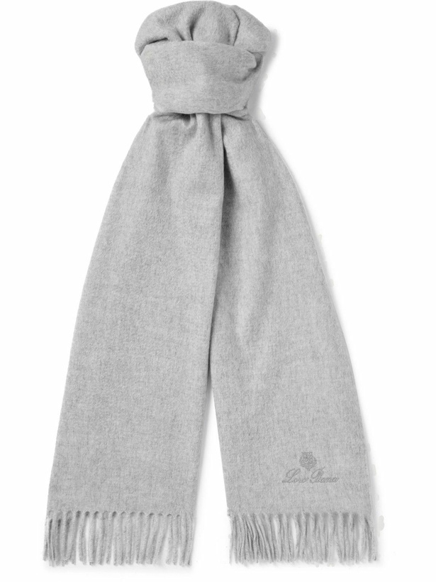 Photo: Loro Piana - Logo-Embroidered Fringed Cashmere Scarf