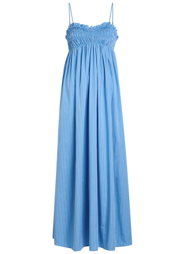 Photo: Faithfull The Brand Presa Pinstriped Cotton Maxi Dress Blue