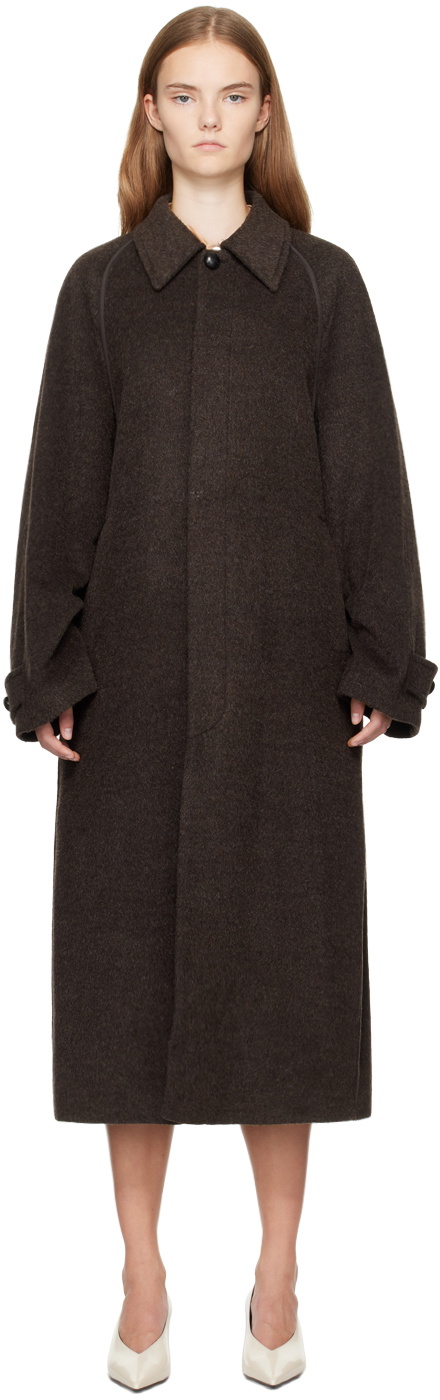 UMBER POSTPAST Brown Wool Raglan Long Coat