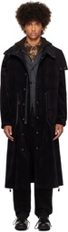YOHJI YAMAMOTO Black M-Velvet Hooded Coat