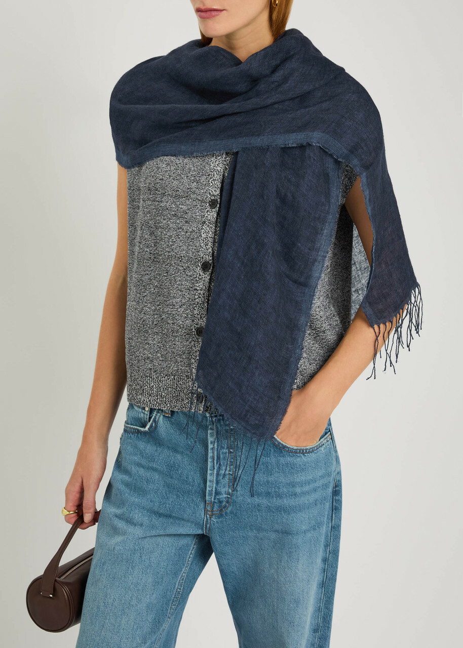 Eileen Fisher Two-tone Linen Scarf - Dark Blue - One Size