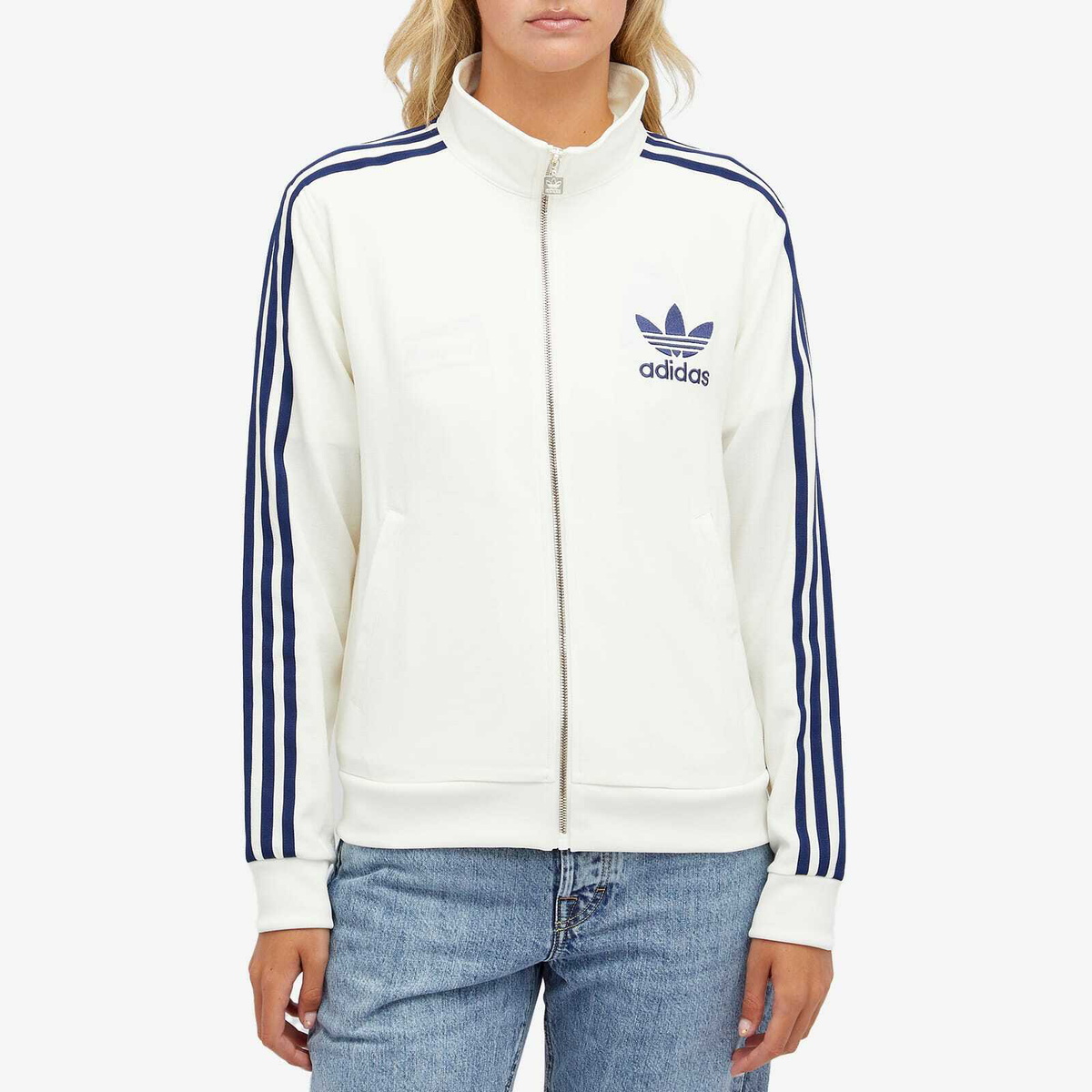 Adidas Women's Beckenbauer Crepe Track Top in Off White Dark