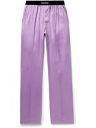 TOM FORD - Velvet-Trimmed Stretch-Silk Satin Pyjama Trousers - Purple