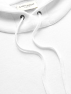 SAINT LAURENT - Logo-Print Cotton-Jersey Hoodie - White