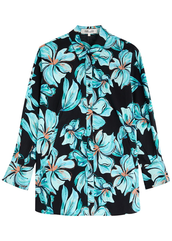 Photo: Diane Von Furstenberg Caleb Floral-print Stretch-cotton Blouse Black
