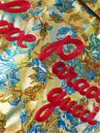GUCCI - Love Parade Cropped Logo-Appliquéd Silk-Blend Brocade Bomber Jacket - Gold