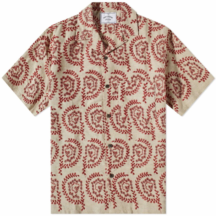 Photo: Portuguese Flannel Men's Tapestry Nature Vacation Shirt in Beige/Red