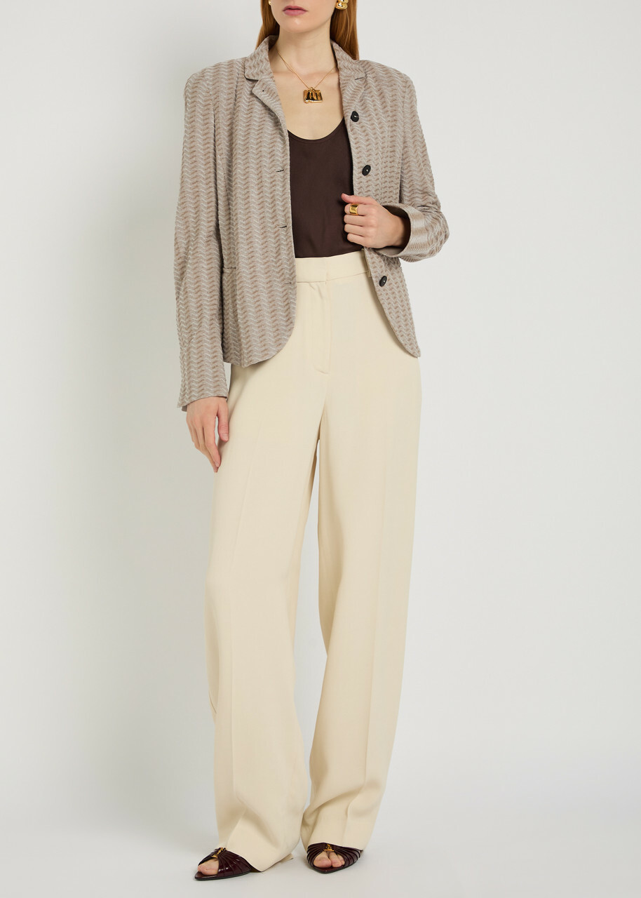 Emporio Armani Chevron-knit Cotton-blend Jacket Beige
