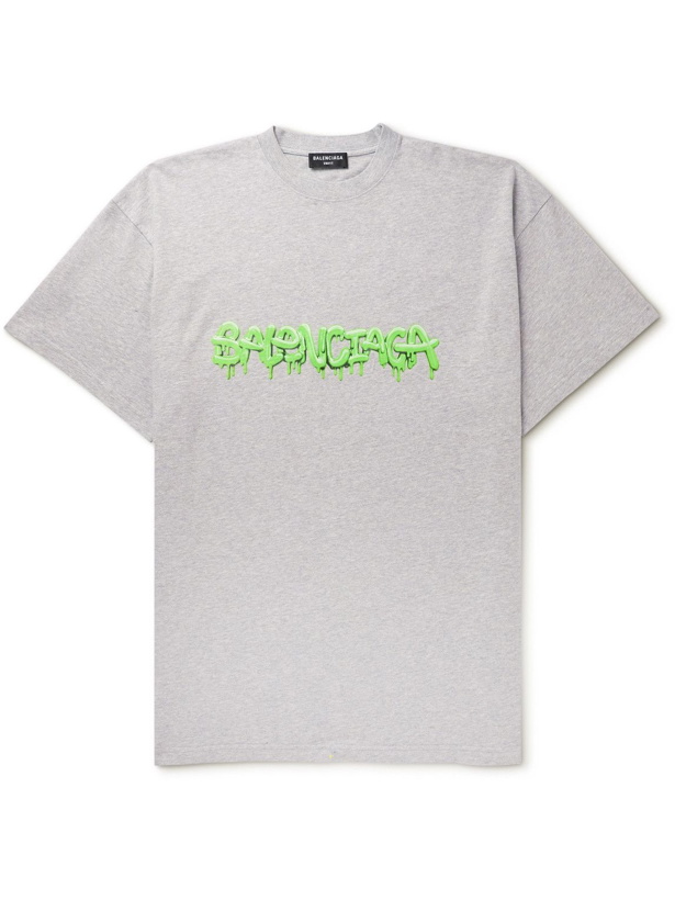 Photo: Balenciaga - Oversized Logo-Print Cotton-Jersey T-Shirt - Gray