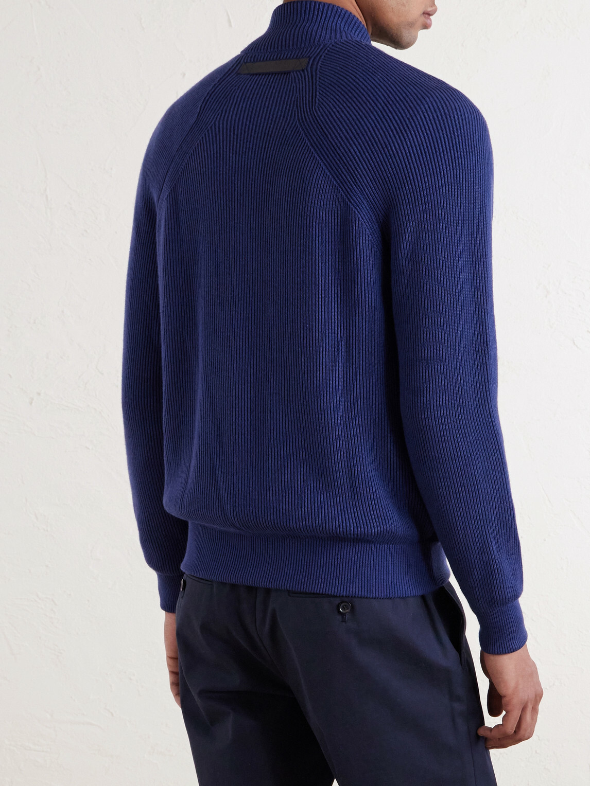 SEASE - Suede and Ribbed Cotton and Cashmere-Blend Bomber Jacket - Blue