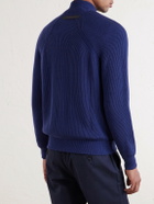 SEASE - Suede and Ribbed Cotton and Cashmere-Blend Bomber Jacket - Blue