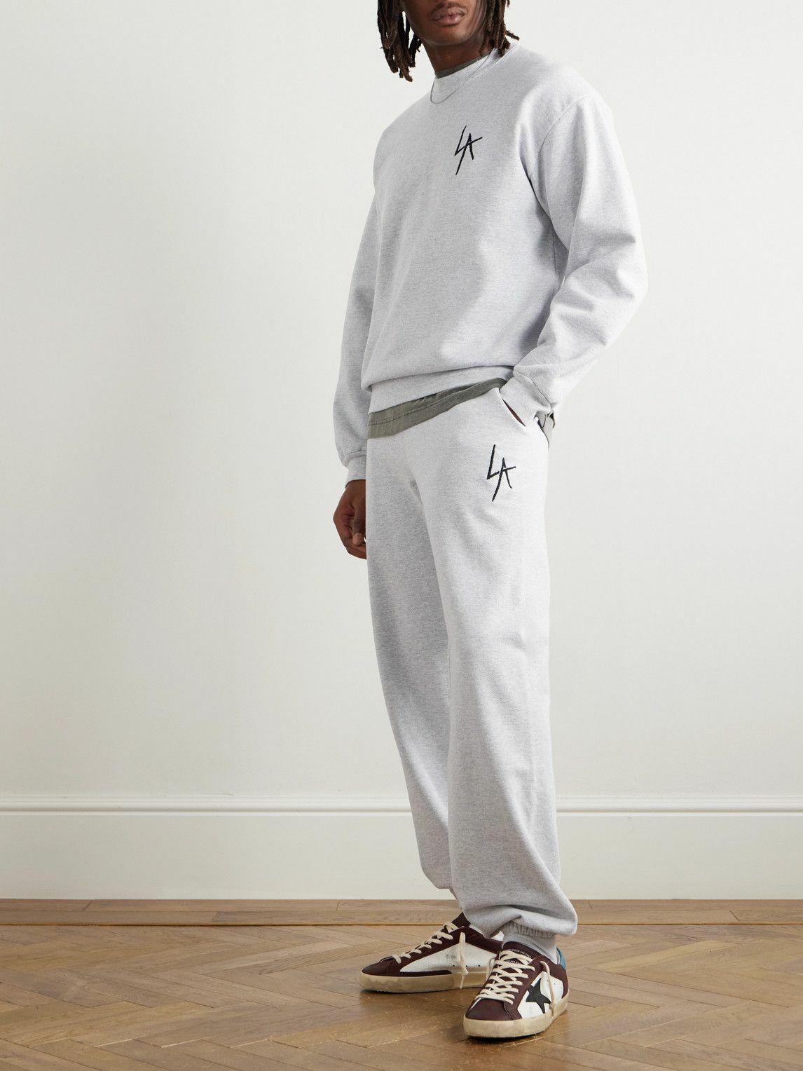 Local Authority LA - LA Slash Logo-Embroidered Cotton-Jersey Sweatshirt - Gray