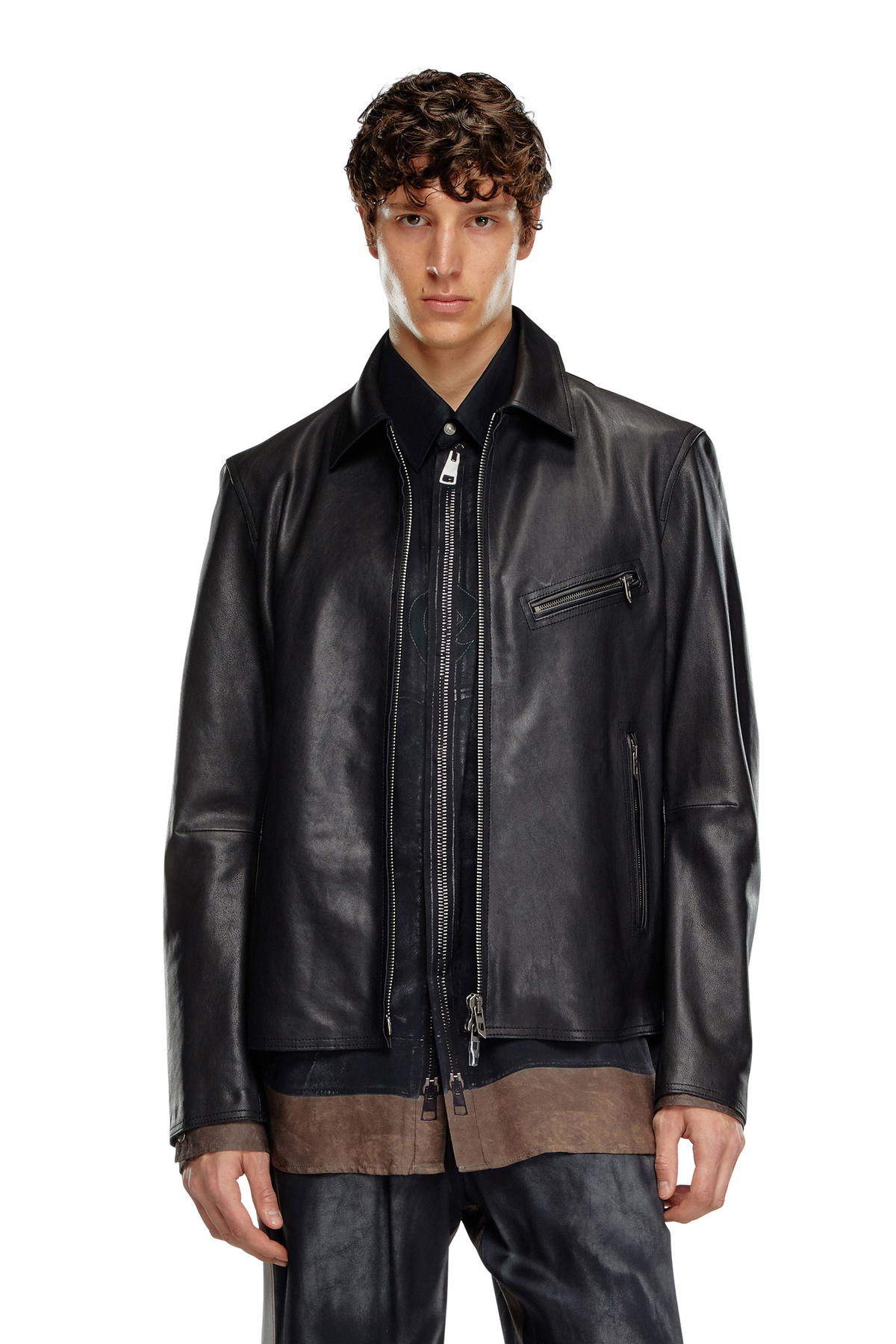 Diesel Leather jacket with embossed Oval D - Leather jackets Mens