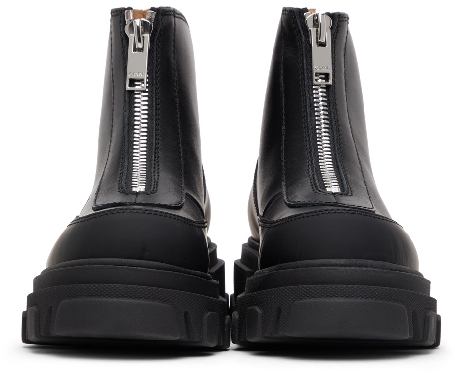 GANNI Black Leather Zip Boots GANNI