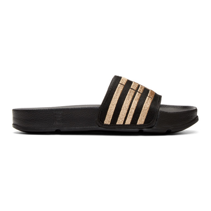 Baja East Black and Gold Fila Edition Drifter Slides Baja East