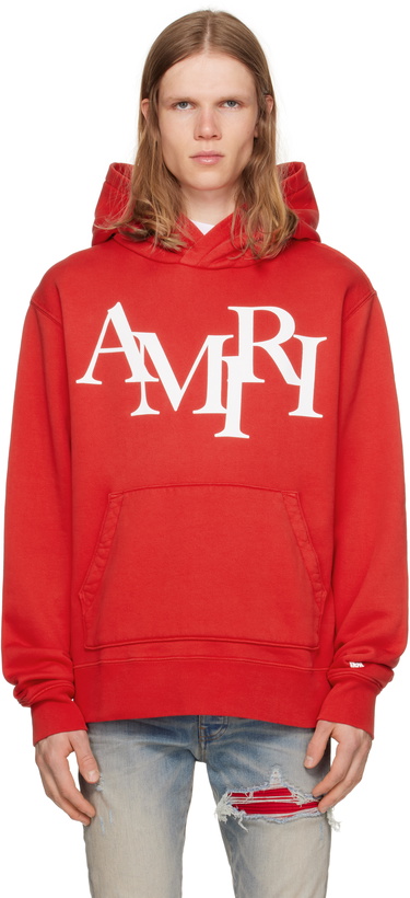 Photo: AMIRI Red 'AMIRI' Staggered Hoodie