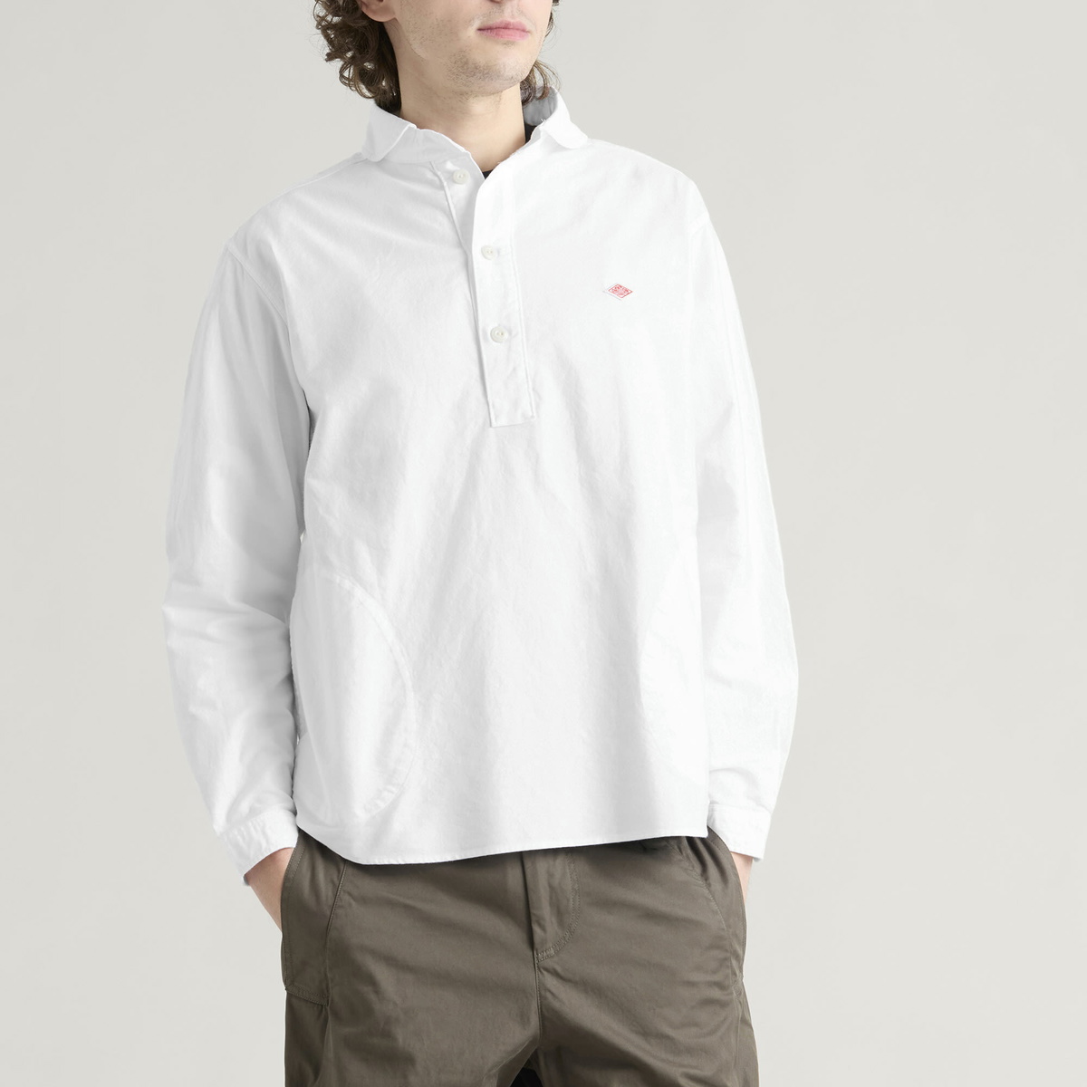 Danton Men's Round Collar Pop Over Shirt in White