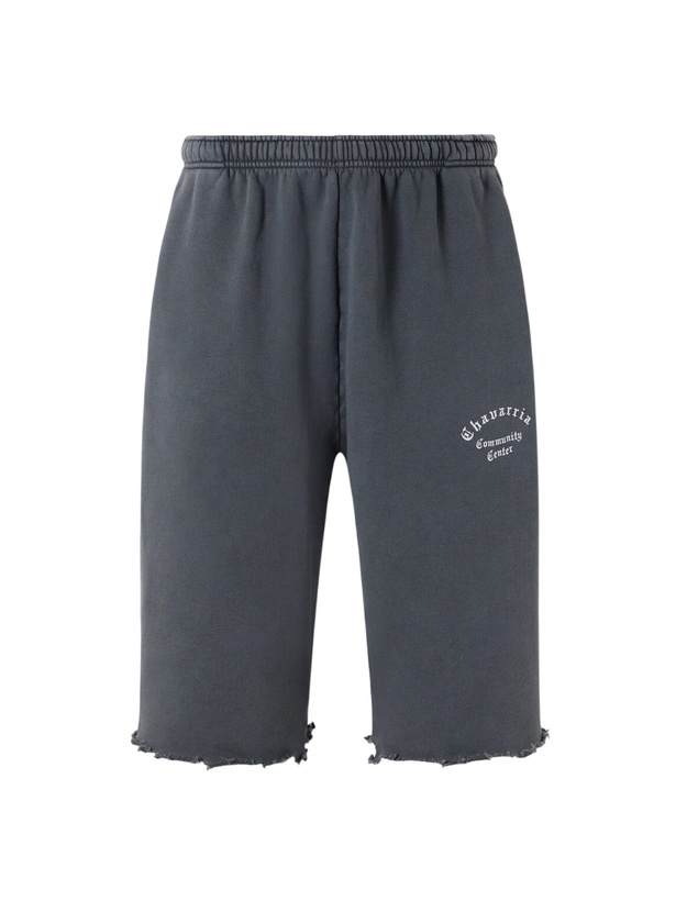Photo: Willy Chavarria - Community Center Distressed Logo-Print Cotton-Jersey Shorts - Gray