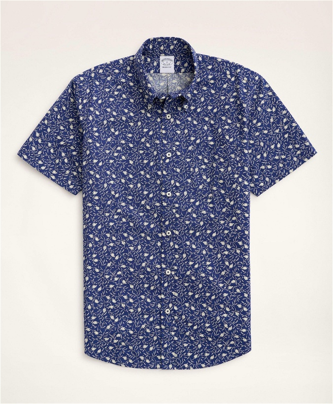 Photo: Brooks Brothers Men's Regent Regular-Fit Short-Sleeve Sport Shirt, Floral Print | Navy