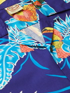 GO BAREFOOT - Tropical Birds Camp-Collar Printed Cotton Shirt - Blue - S