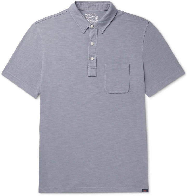 Photo: Faherty - Garment-Dyed Slub Cotton Polo Shirt - Blue