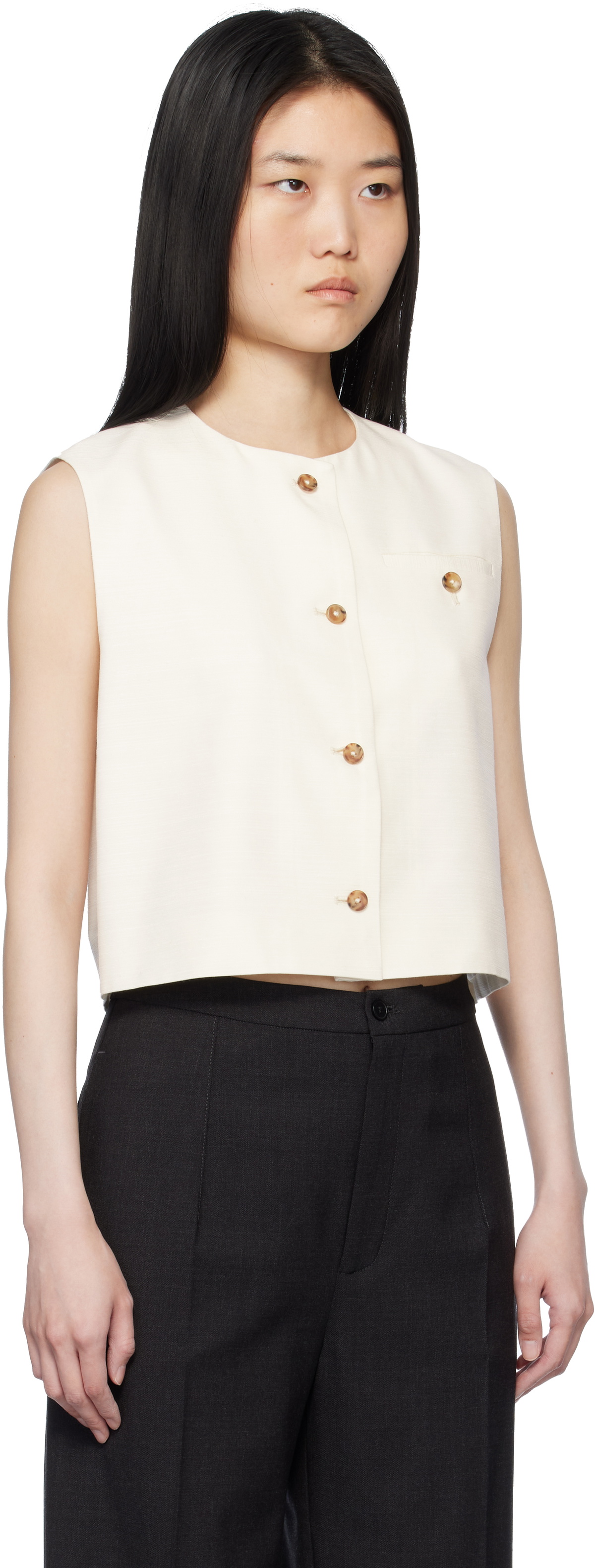 Loulou Studio Off-White Round Neck Vest