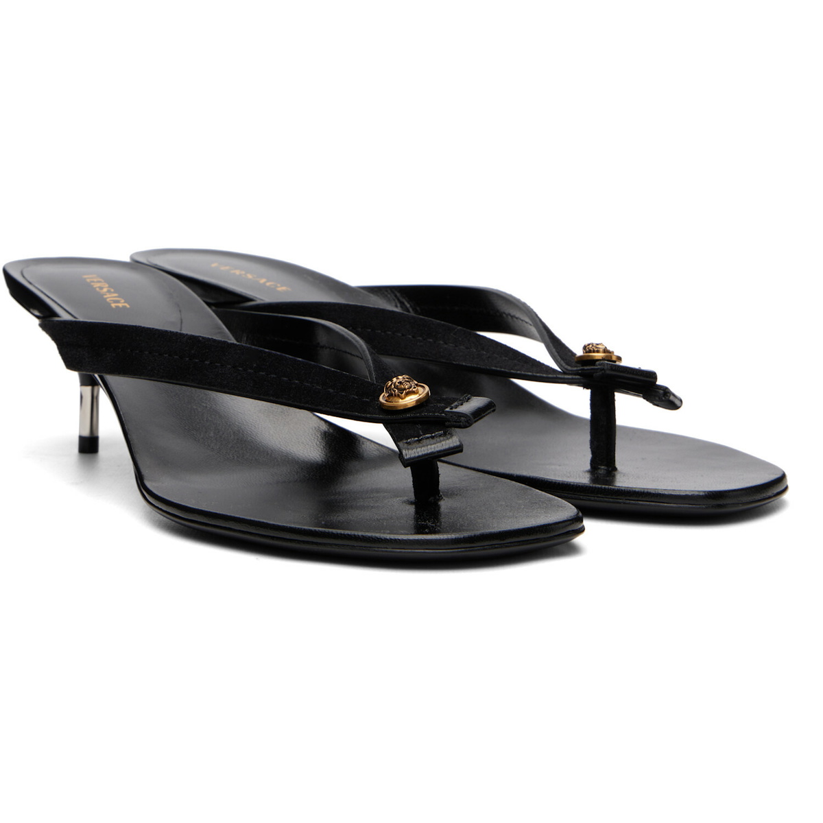 Versace Black Leather Heeled Sandals