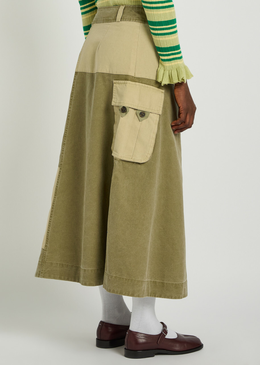 Damson Madder Marcelle Barn Cotton Canvas Midi Skirt Green