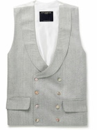 Favourbrook - Randwick Slim-Fit Double-Breasted Herringbone Linen and Silk-Blend and Satin Waistcoat - Green