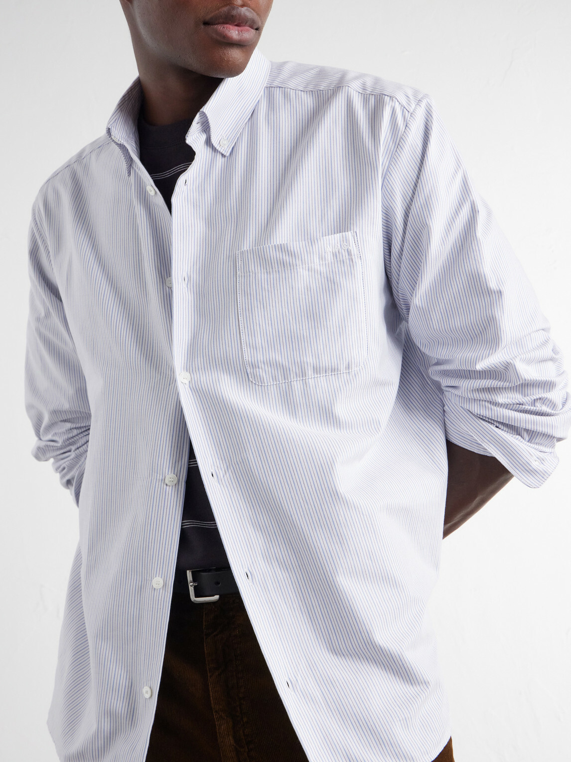 A.P.C. - Mateo Striped Logo-Embroidered Cotton-Poplin Shirt - Blue