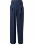 UMIT BENAN B - Straight-Leg Pleated Linen and Wool-Blend Trousers - Blue