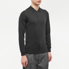 John Smedley Men's Belper Merino Knit Long Sleeve Polo Shirt in Black
