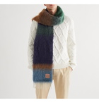 Loewe - Logo-Appliquéd Colour-Block Fringed Mohair-Blend Scarf - Brown