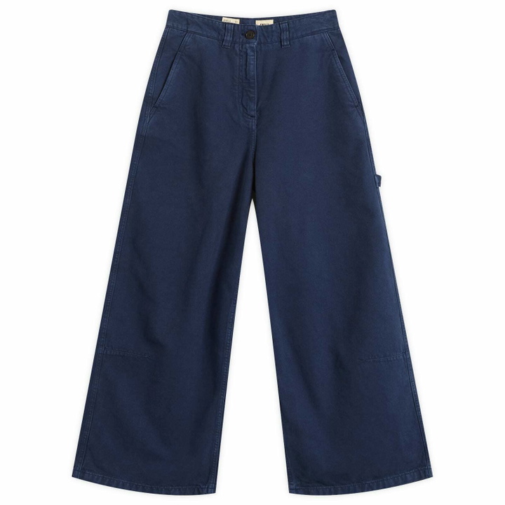Photo: Girls of Dust Women's Atlantide Canvas Chino Trousers in Indigo Blue