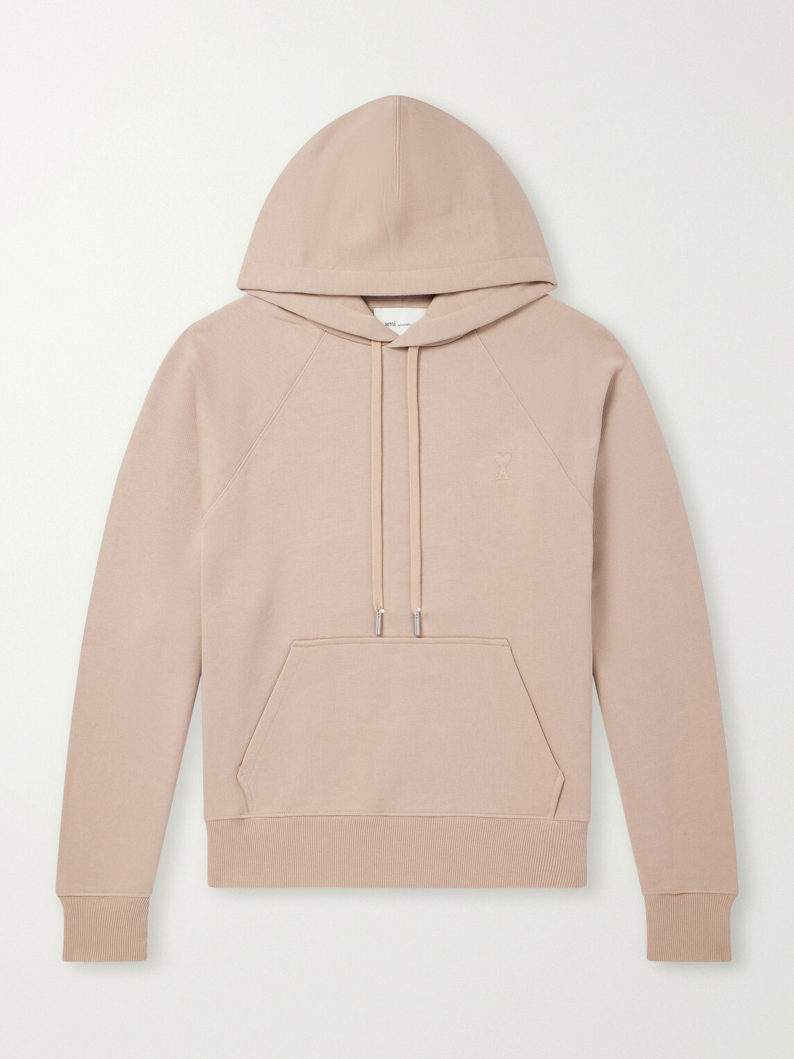 AMI PARIS - Logo-Embossed Cotton-Jersey Hoodie - Neutrals