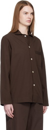 Tekla Brown Poplin Long-Sleeved Pyjama Shirt