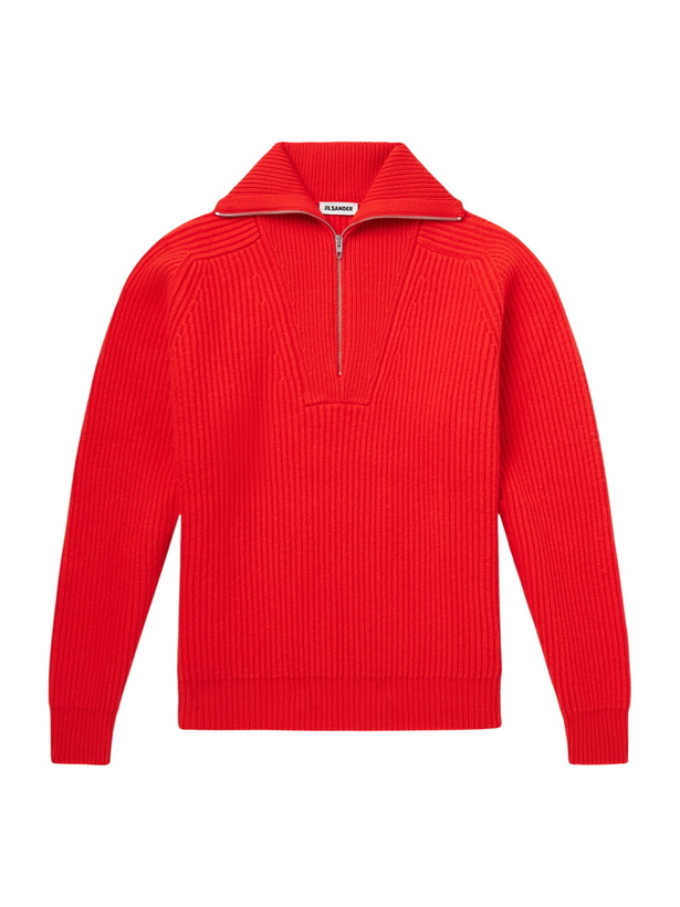 Photo: Jil Sander - Ribbed Wool Zip-Up Sweater - Red
